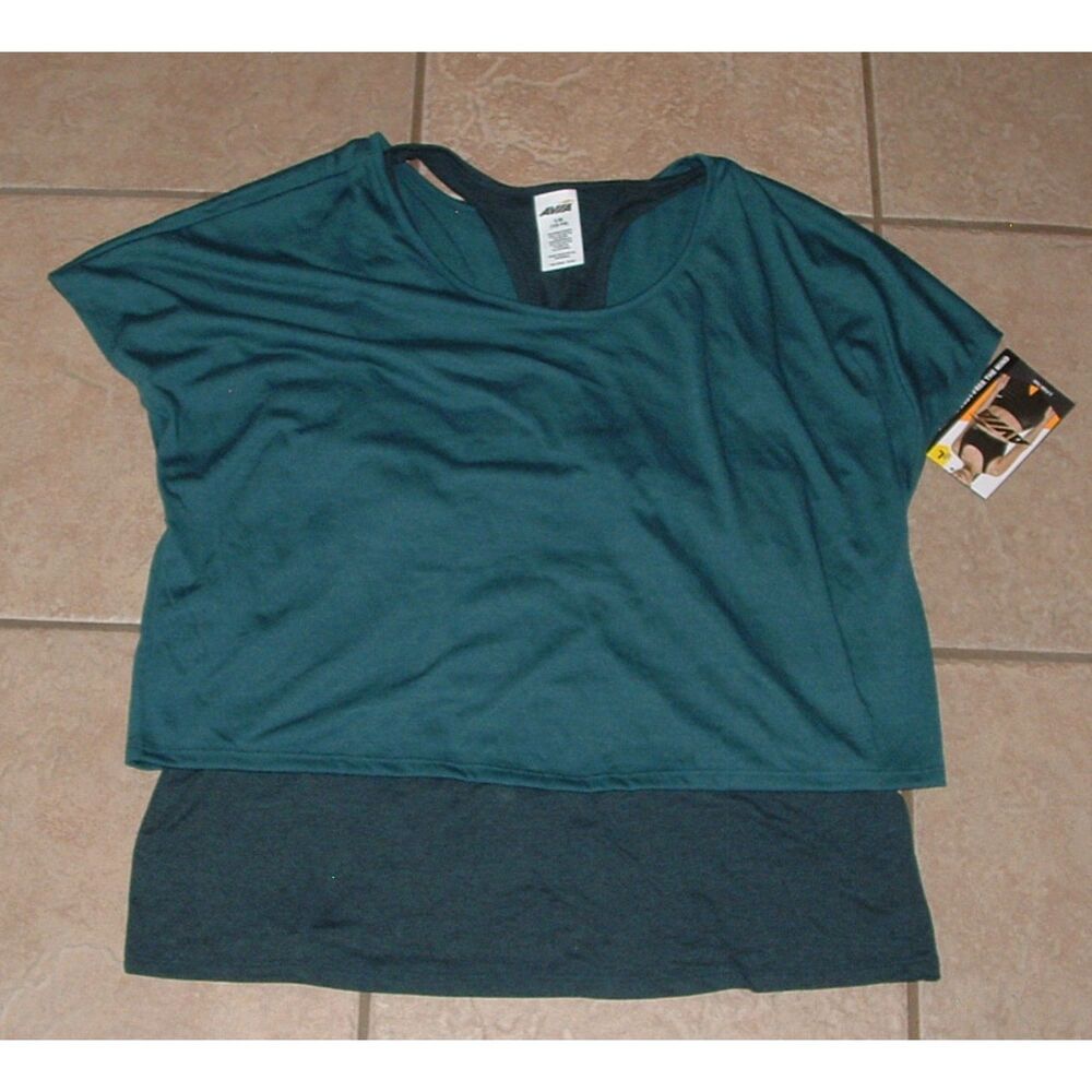 NEW NWT Dark Green Sz Large (12-14) Soft Stretchy Layered 2 in 1 Tank Top AVIA